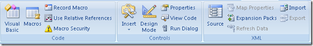 Developer ribbon in Excel 2007 Developer ribbon in Excel 2007
