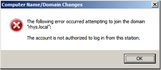The account is not authorized to log in from this station The account is not authorized to log in from this station