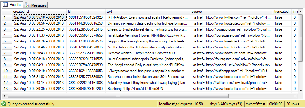 Tweet-SQL Twitter List Statuses