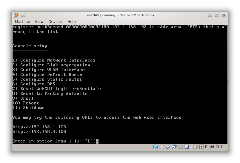3 - FreeNAS Configuration Menu